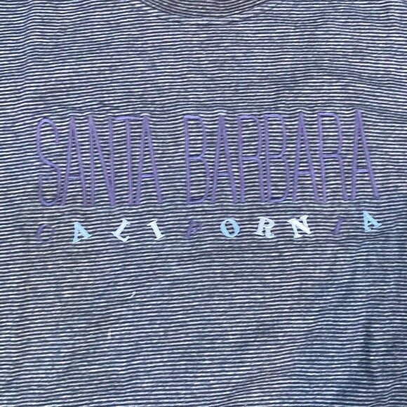 Santa Barbara California T-shirt M Blue Striped Vintage Cotton  Embroidered - Picture 7 of 8